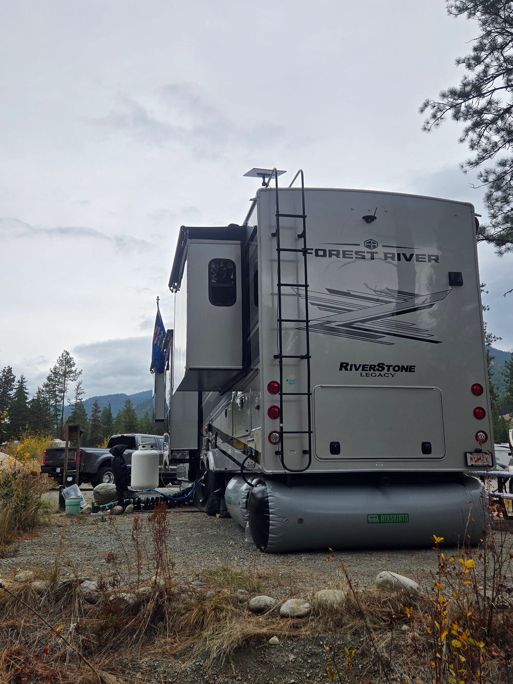 RV outdoors set up for cold-weather protection