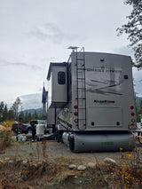 RV outdoors set up for cold-weather protection