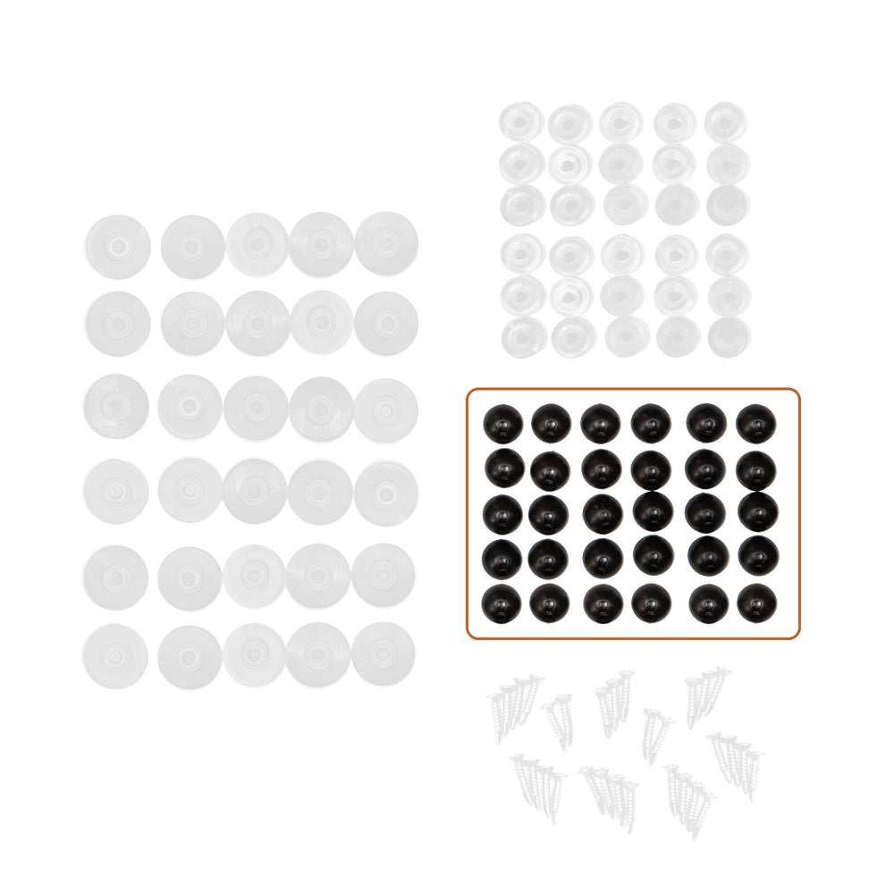 Black EZ Snap snap caps highlighted in a full snap set; the faded studs, pins and screws are not included
